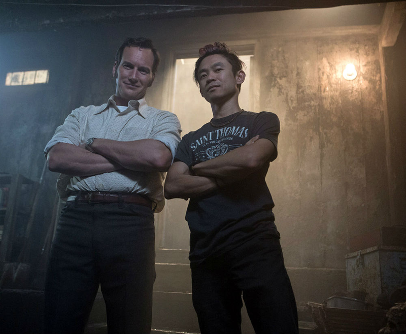 Star Patrick Wilson and director James Wan on the basement set of The Conjuring 2.